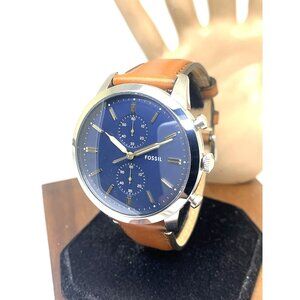 Fossil Men's Watch FS5279 Quartz Townsman Blue Dial Brown Leather Strap 44mm